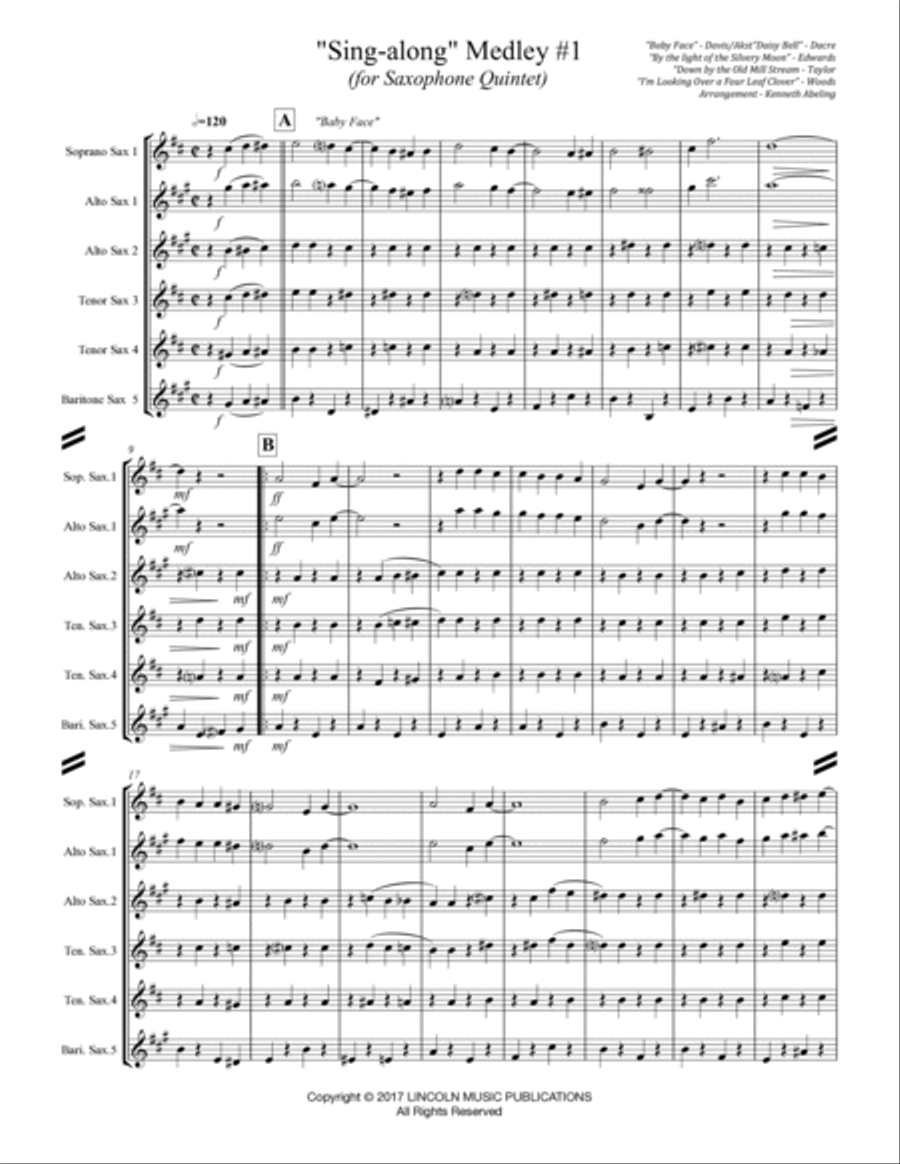 Sing along Medley #1 (for Saxophone Quintet SATTB or AATTB) by Various