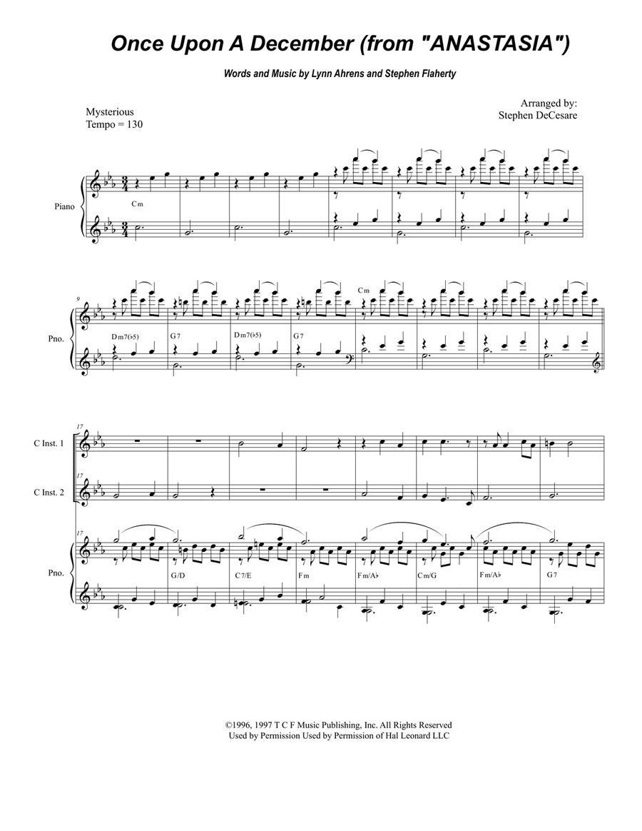 Once Upon A December from the Twentieth Century Fox Motion Picture ANASTASIA Piano scores gallery preview page 1