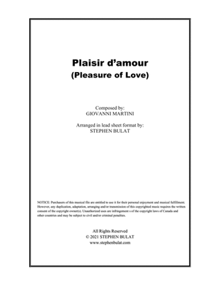 Book cover for Plaisir d'amour (Pleasure of Love) - Lead sheet (key of C)