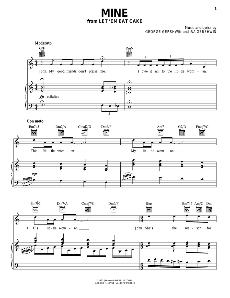 Mine Piano, Vocal, Guitar scores gallery preview page 1