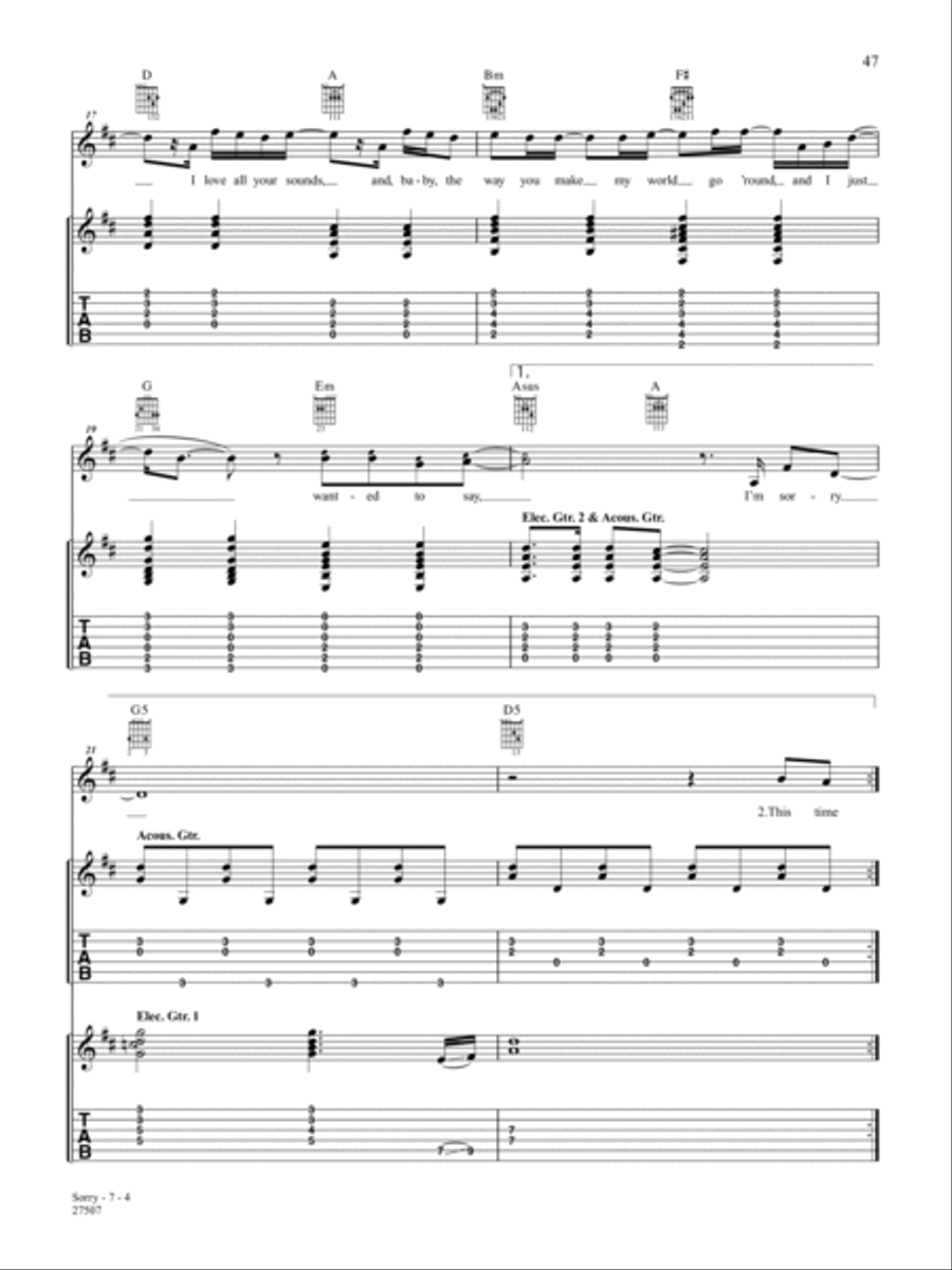 Sorry Guitar Tablature scores gallery preview page 4