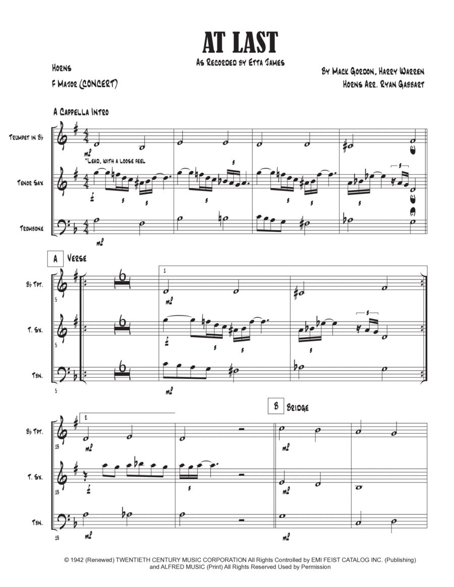 At Last Tenor Saxophone scores gallery preview page 1