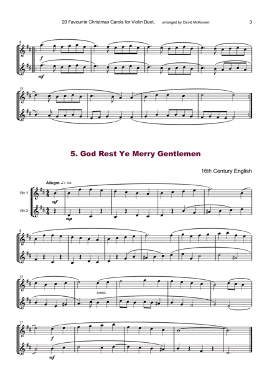 20 Favourite Christmas Carols for Violin Duet String Duet scores gallery preview page 5