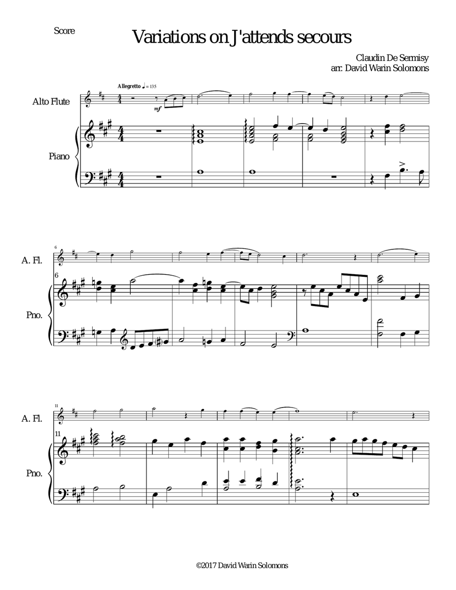 Variations on J'attends secours for alto flute and piano Flute Solo scores gallery preview page 1