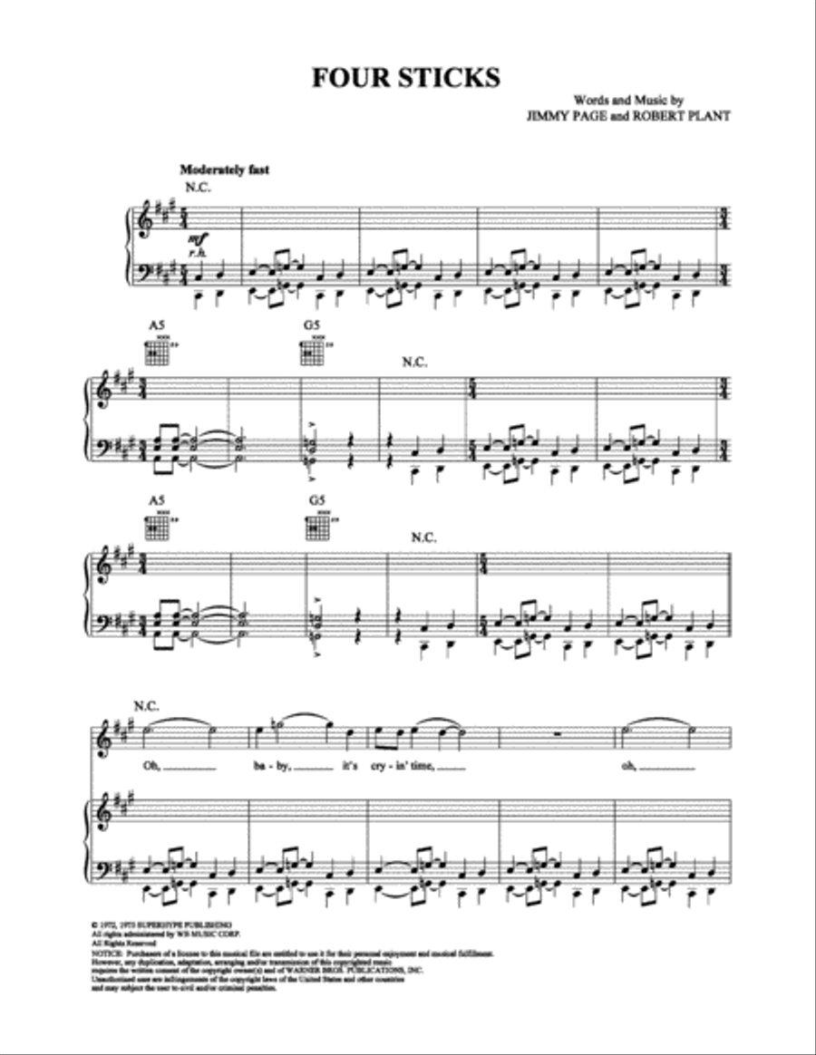 Four Sticks Piano, Vocal, Guitar scores gallery preview page 1