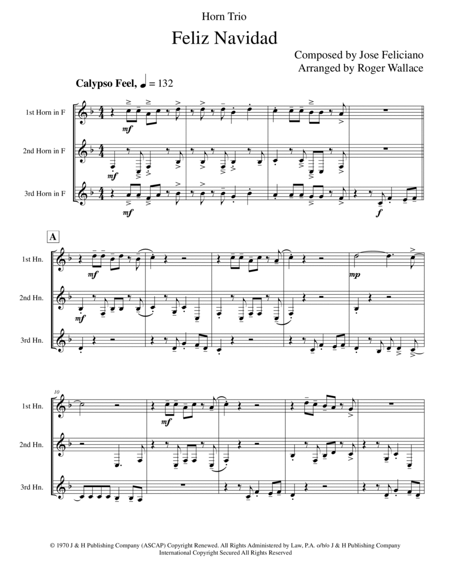 Feliz Navidad Brass Trio scores gallery preview page 1