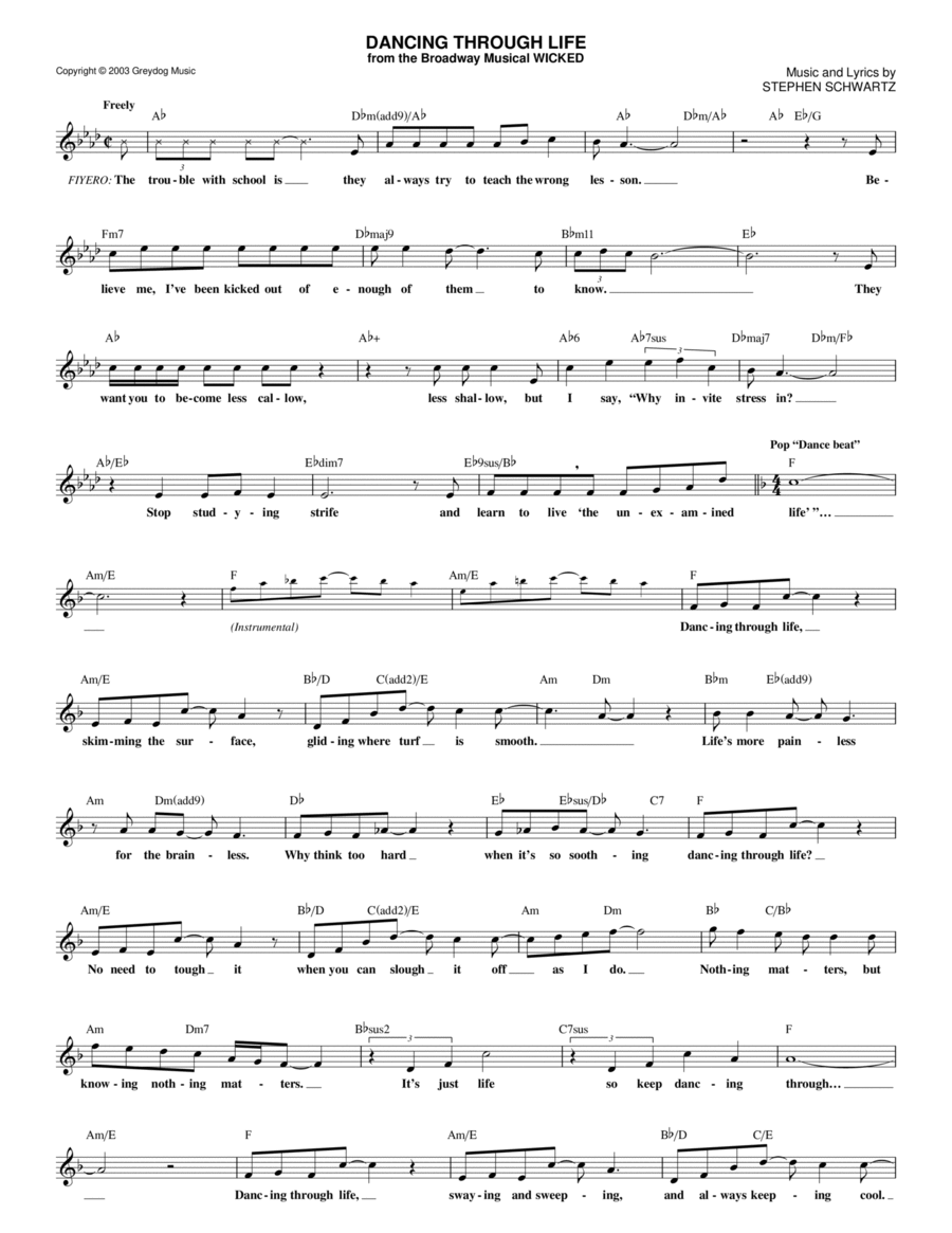 Dancing Through Life (from Wicked) Piano scores gallery preview page 1