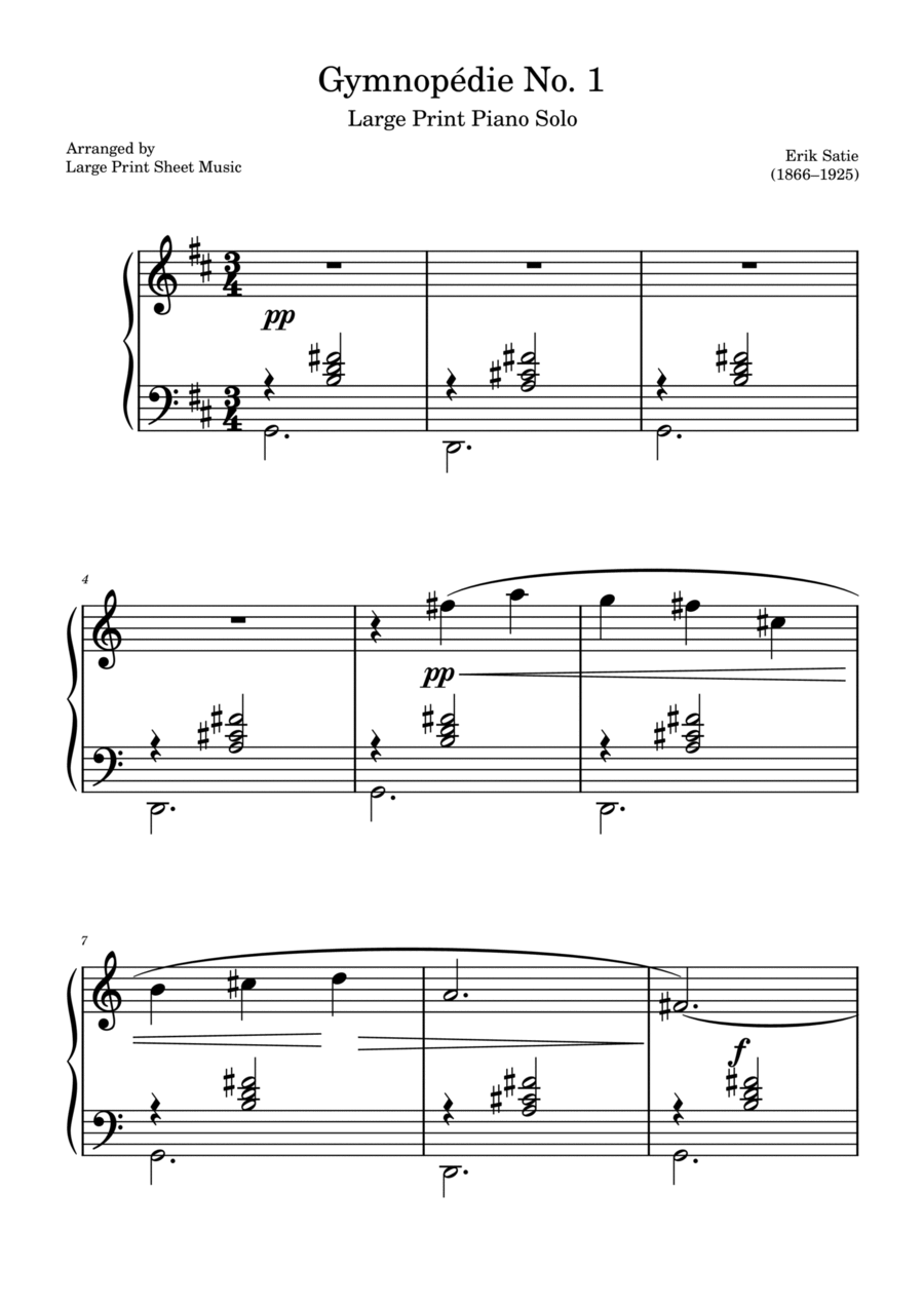Gymnopédie No. 1 Large Print Piano Solo Piano Method scores gallery preview page 1