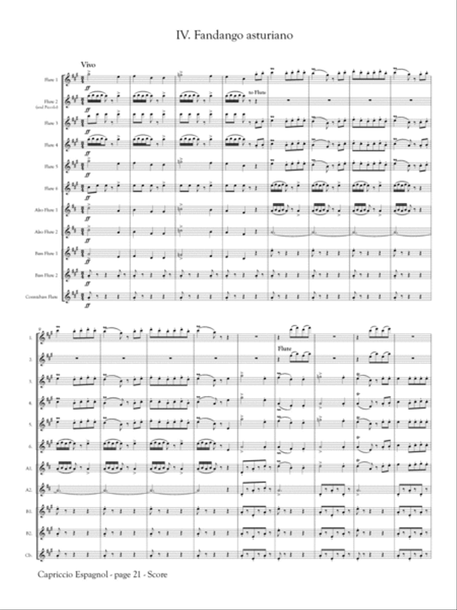Capriccio Espagnol for Flute Orchestra Flute Choir scores gallery preview page 4