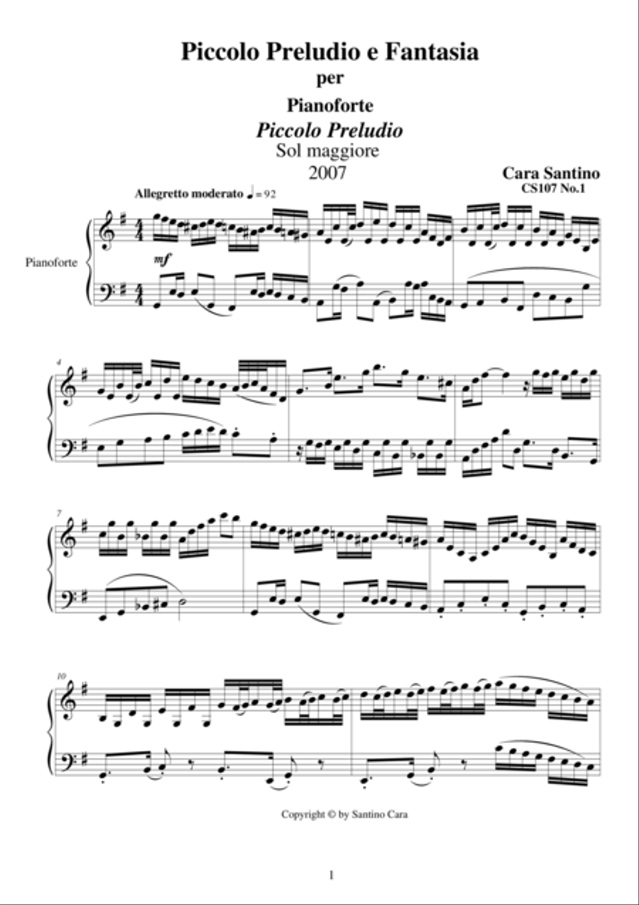 Little Prelude and Fantasy for Piano - CS107 4-Part scores gallery preview page 1