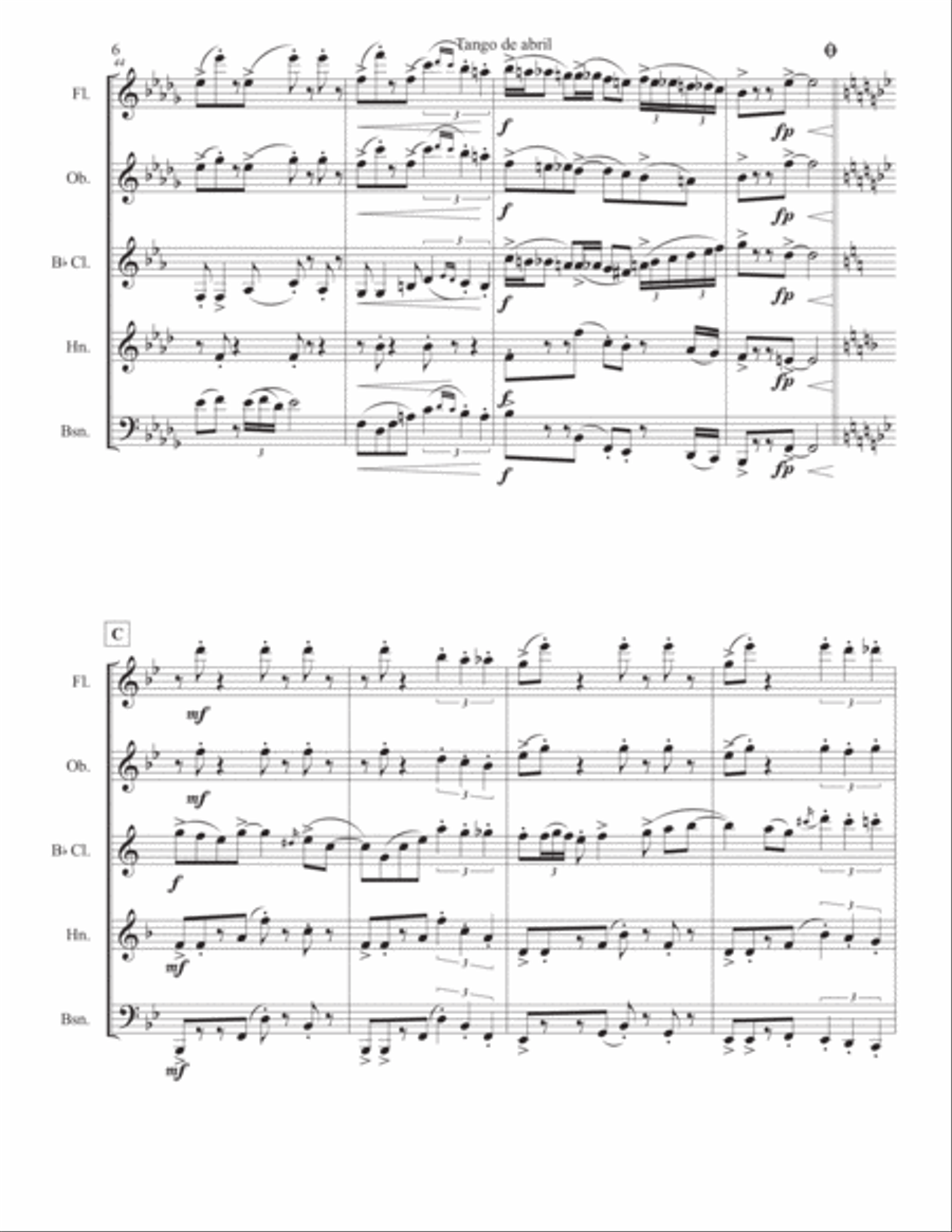 Tango de Abril Woodwind Quintet scores gallery preview page 6