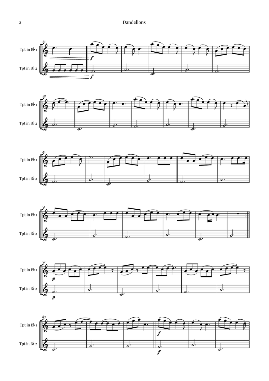 Dandelions Trumpet Duet scores gallery preview page 2