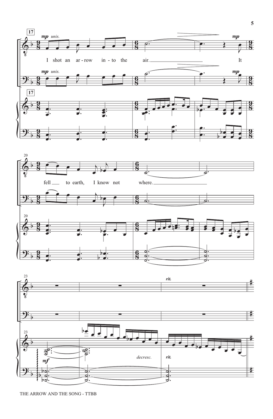 The Arrow And The Song TTBB scores gallery preview page 3