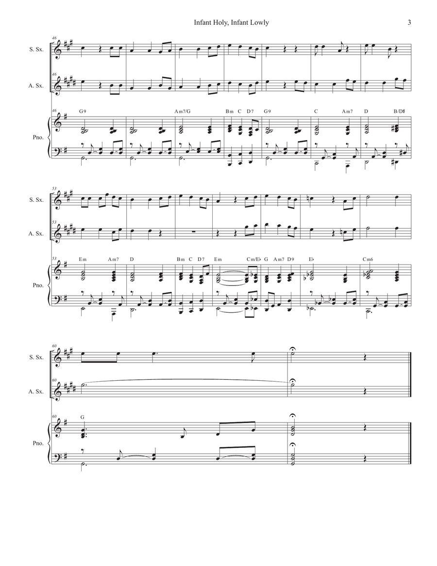 Infant Holy, Infant Lowly (Duet for Soprano and Alto Saxophone) Woodwind Duet scores gallery preview page 3