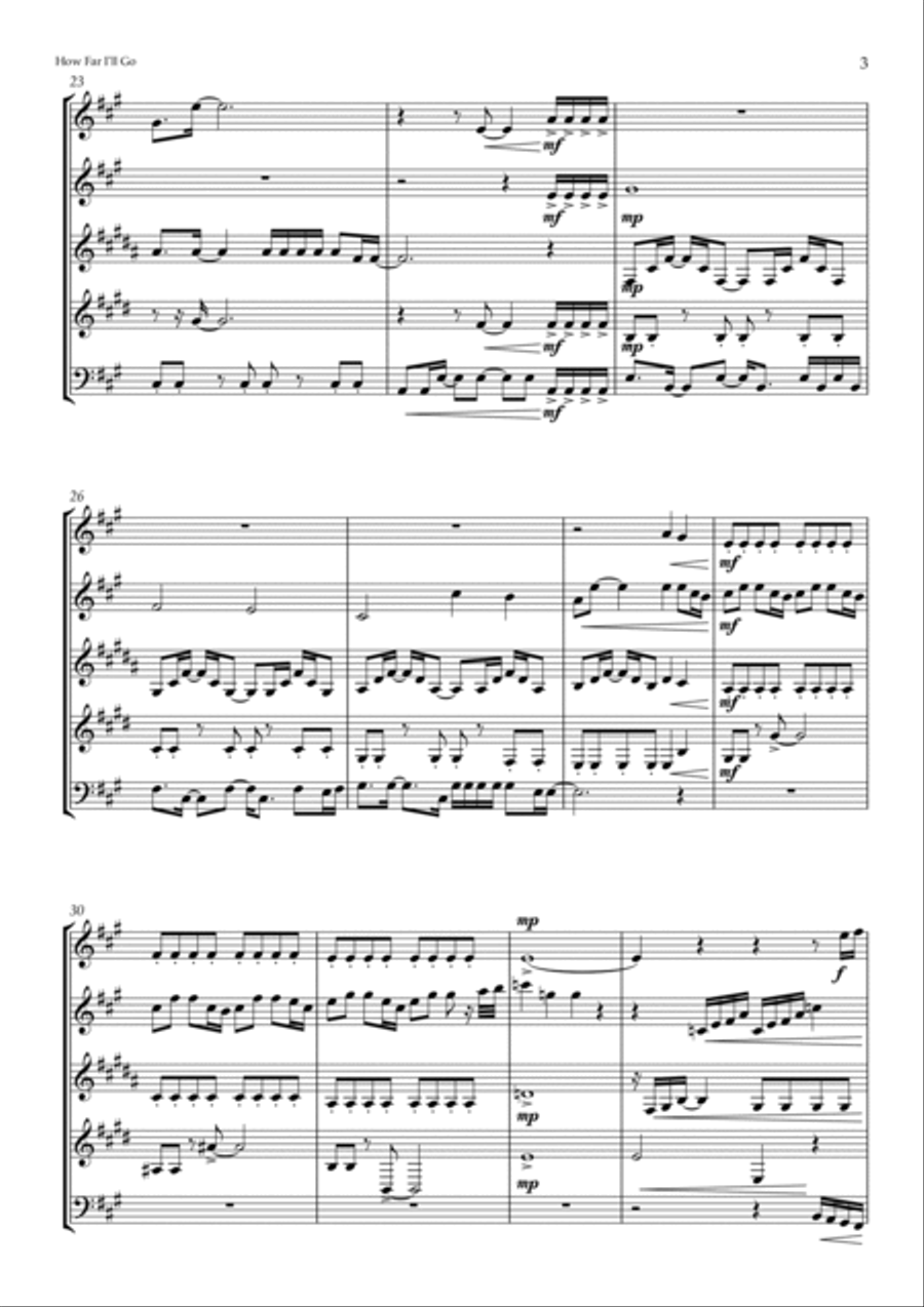 How Far I'll Go Woodwind Quintet scores gallery preview page 3