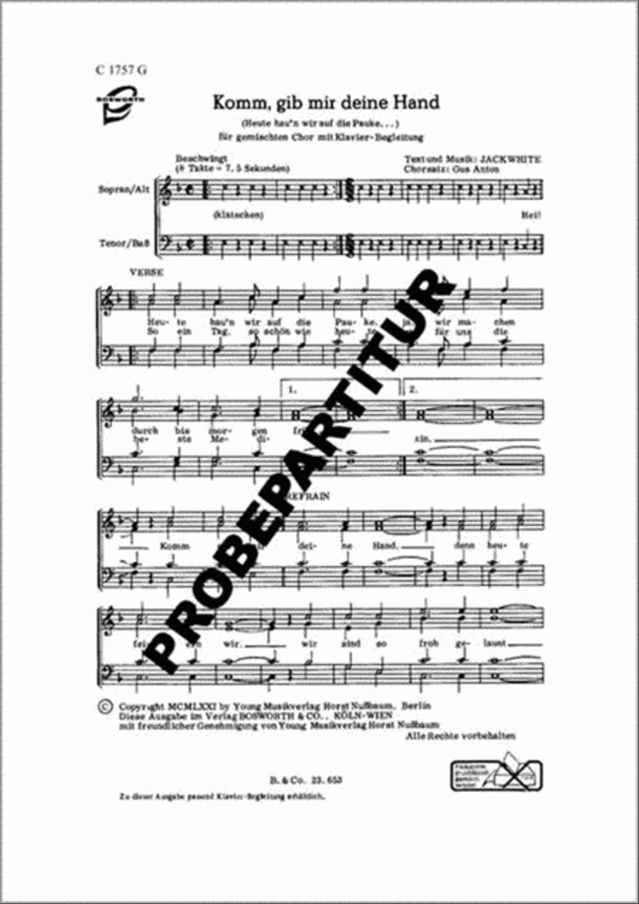 Komm, gib mir deine Hand Mixed Choir scores gallery preview page 1