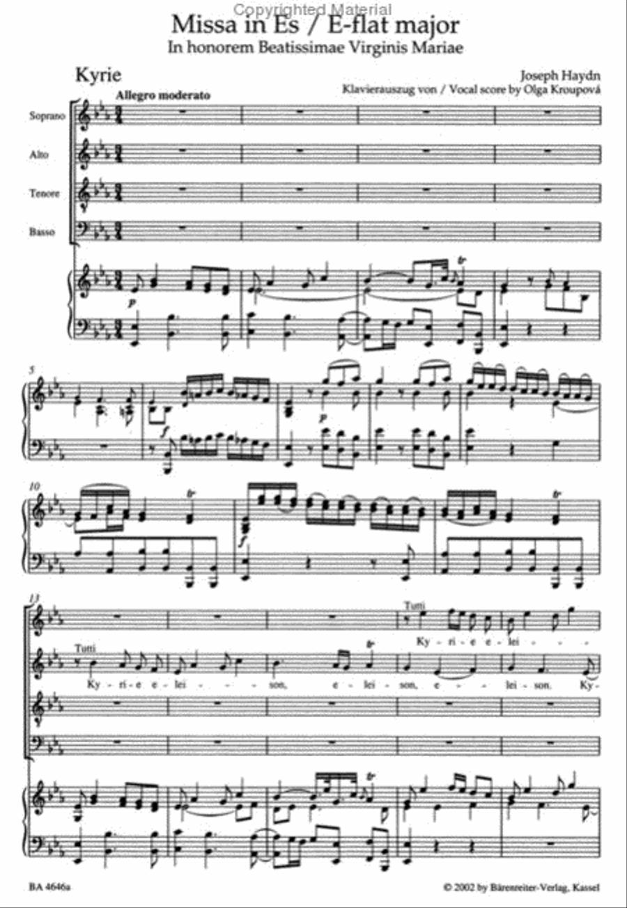 Missa in honorem Beatissimae Virginis Mariae E flat major Hob. XXII:4 'Great Organ Mass' 4-Part scores gallery preview page 2