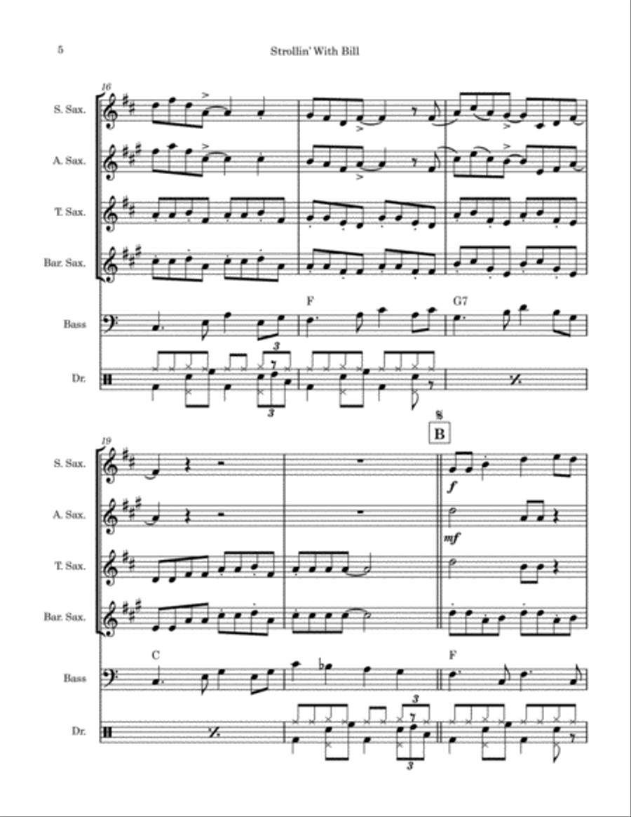Strollin' With Bill (saxophone quartet) Saxophone Quartet scores gallery preview page 5
