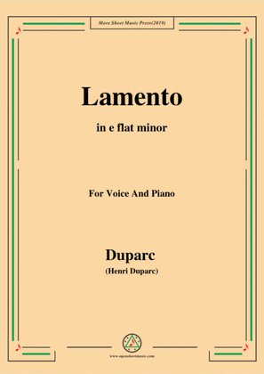 Book cover for Duparc-Lamento in e flat minor,for Violin and Piano