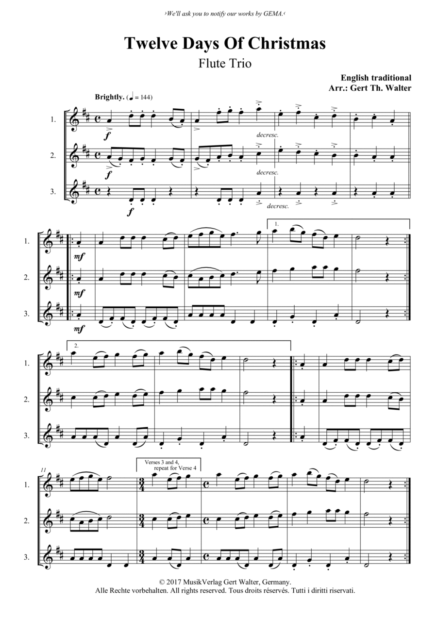 Twelve Days Of Christmas Woodwind Trio scores gallery preview page 1