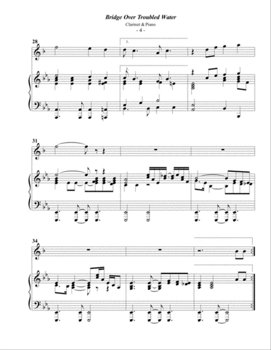 Bridge Over Troubled Water B-Flat Clarinet scores gallery preview page 4