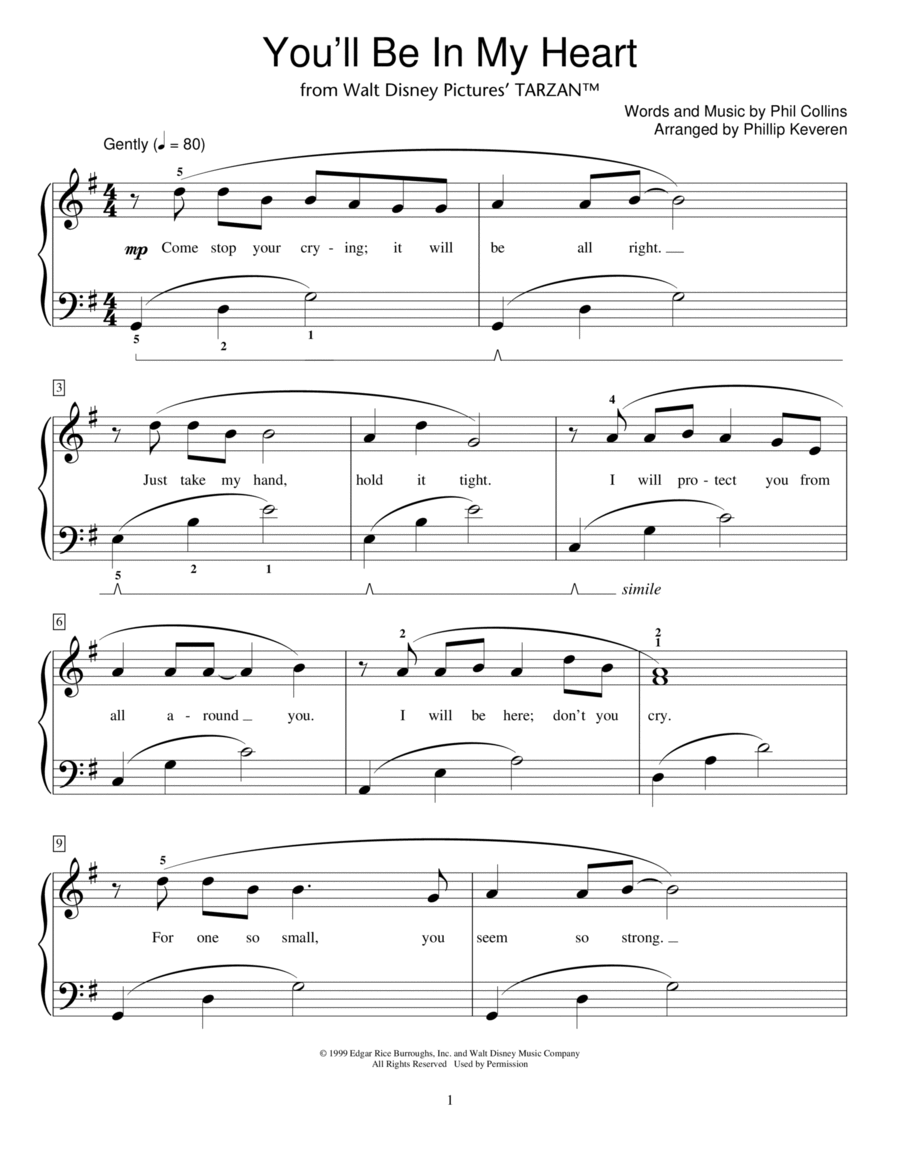 You'll Be In My Heart (from Tarzan) (arr. Phillip Keveren) Piano Method scores gallery preview page 1