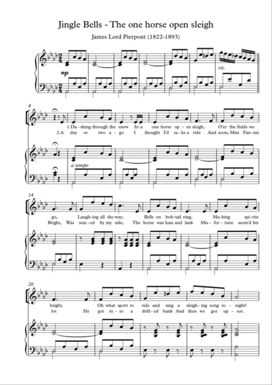 Jingle Bells - One horse open sleigh Voice scores gallery preview page 1