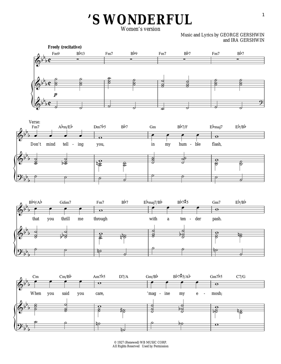 'S Wonderful [Women's version] Soprano Voice scores gallery preview page 1