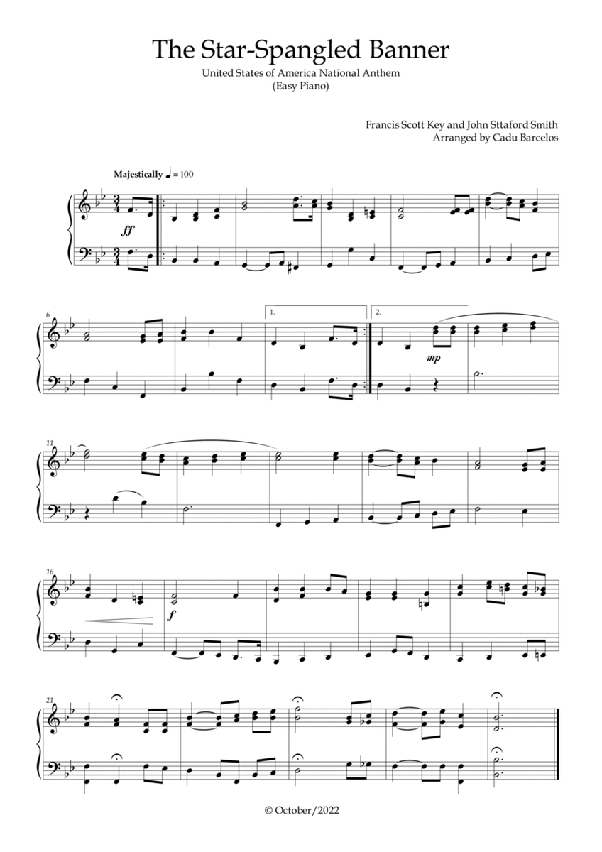 The Star-Spangled Banner - EUA Hymn (Easy Piano) image number null