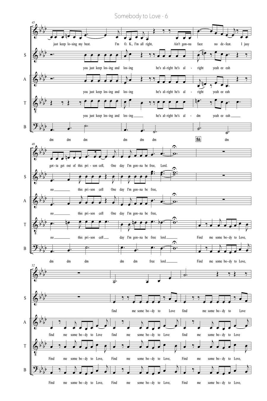 Somebody To Love 4-Part scores gallery preview page 6