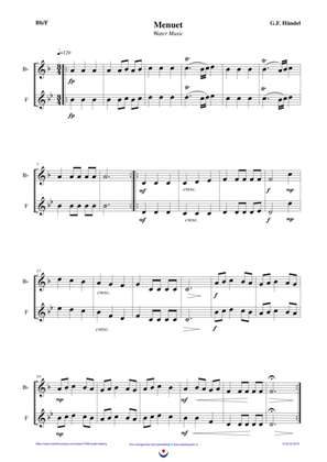 Menuet - Water Music (easy brass duet Nb. 6 - Bb/F)