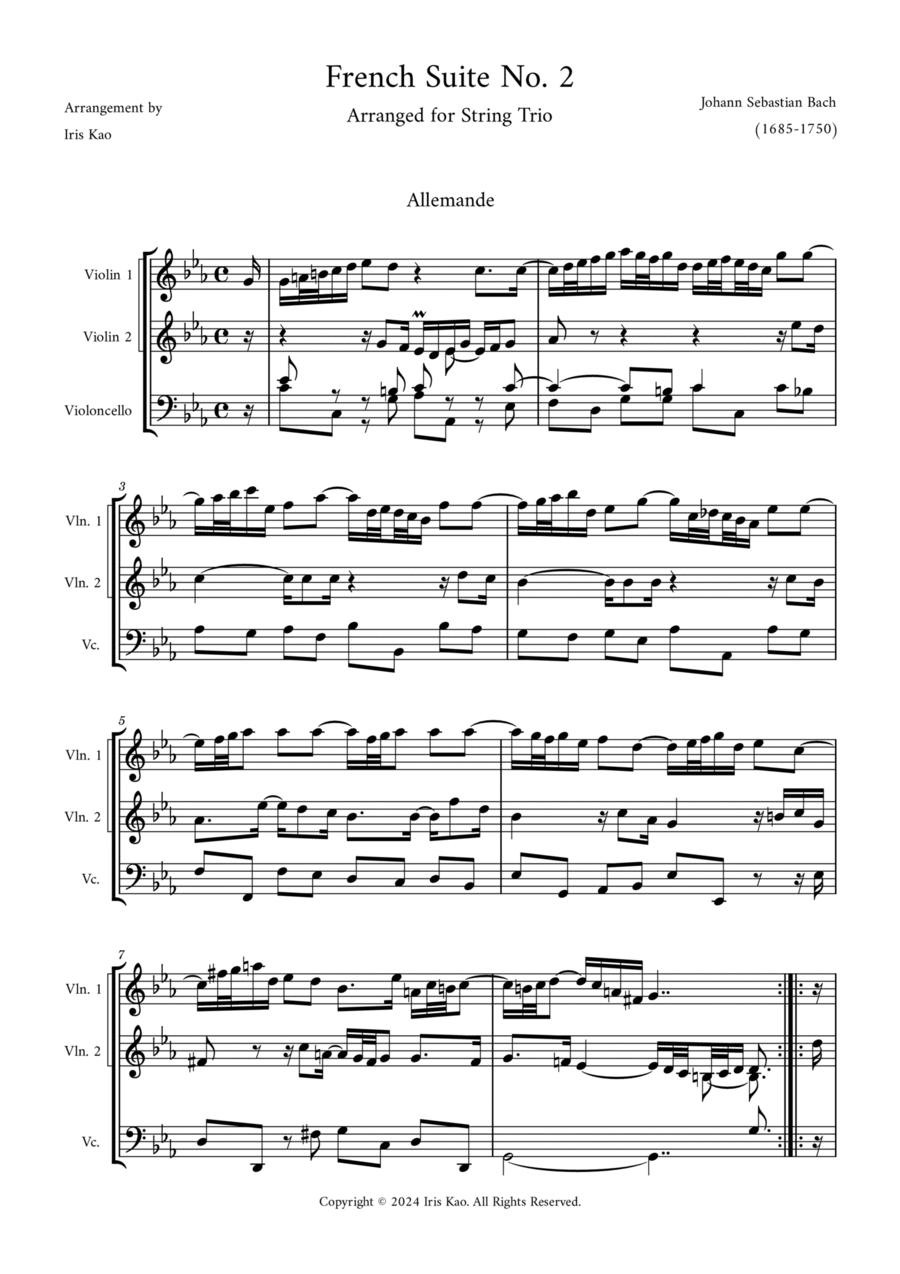 French Suite No. 2 - Allemande String Trio scores gallery preview page 1