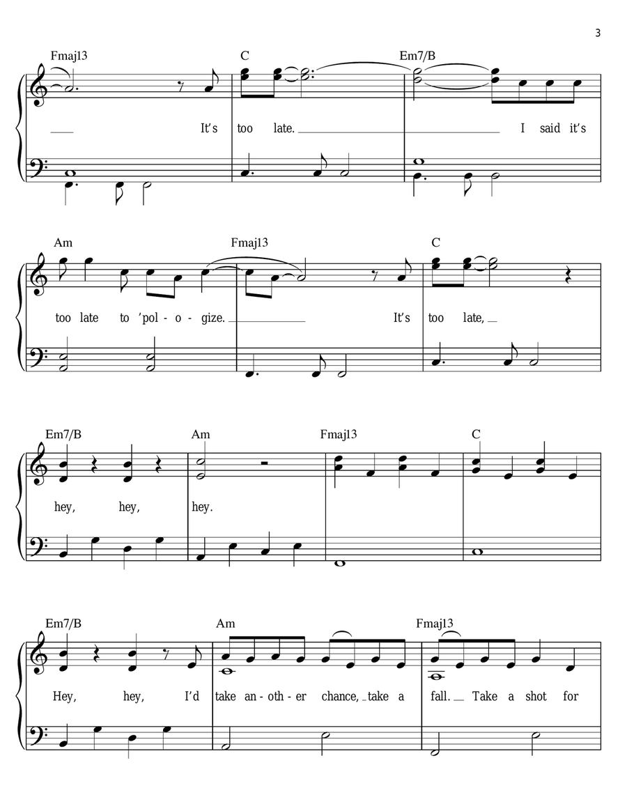 Apologize Apologize Easy Piano scores gallery preview page 3