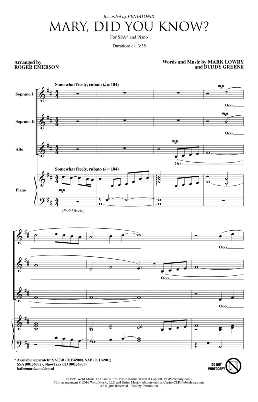 Mary, Did You Know? (arr. Roger Emerson) SSA scores gallery preview page 1