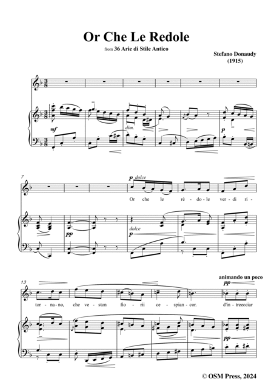 Donaudy-Or Che Le Redole,from 36 Arie di Stile Antico,in F Major Voice scores gallery preview page 3
