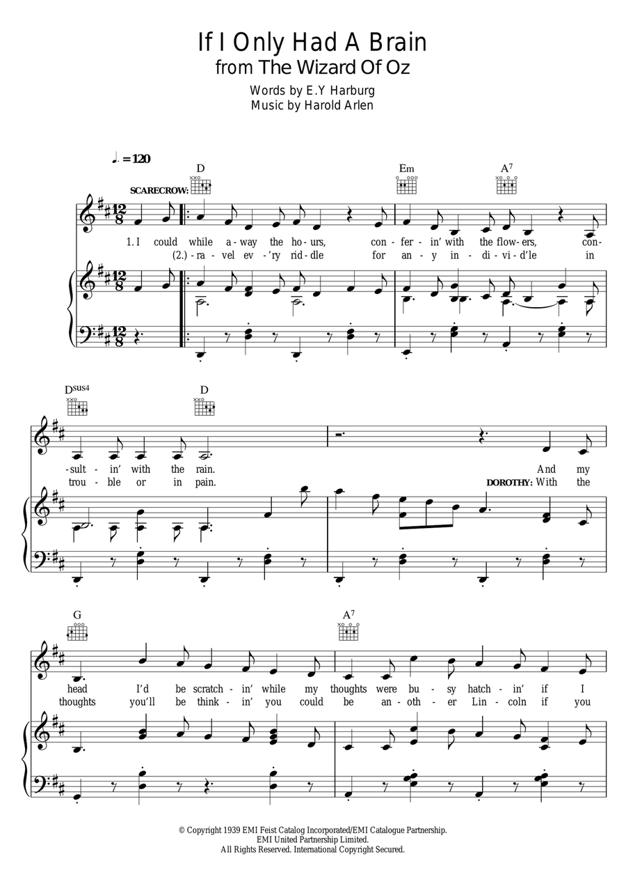 If I Only Had A Brain (from 'The Wizard Of Oz') Piano, Vocal, Guitar scores gallery preview page 1
