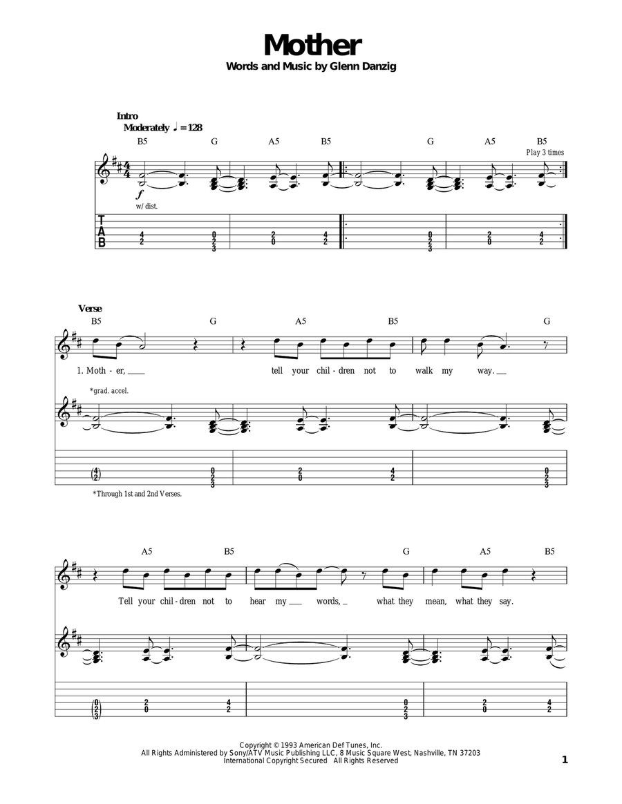 Mother Acoustic Guitar scores gallery preview page 1