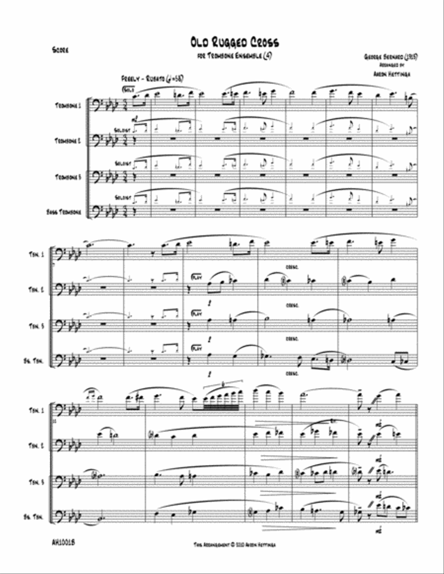 Old Rugged Cross - for Trombone Quartet with Jazz-inspired Harmony Brass Quartet scores gallery preview page 3