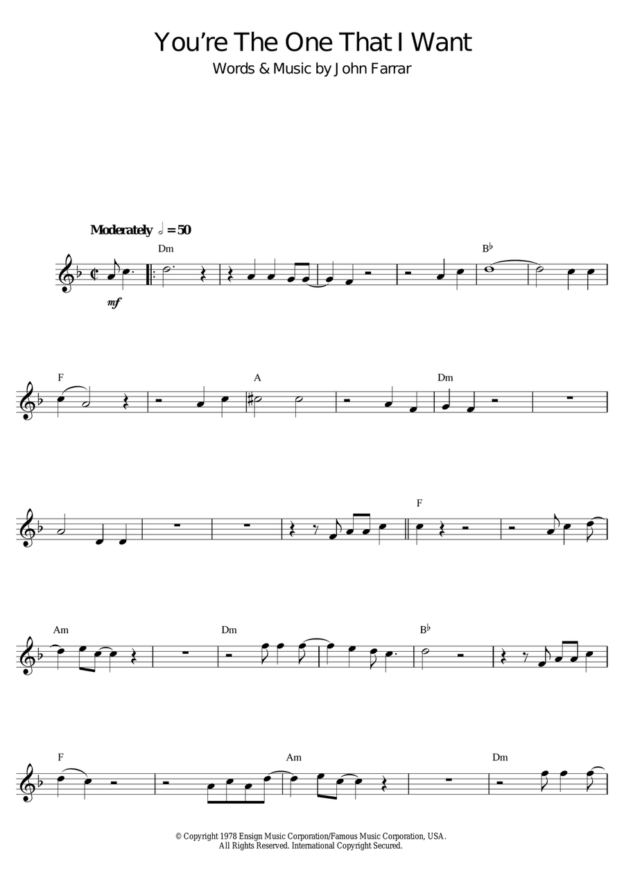 You're The One That I Want (from Grease) Saxophone Solo scores gallery preview page 1