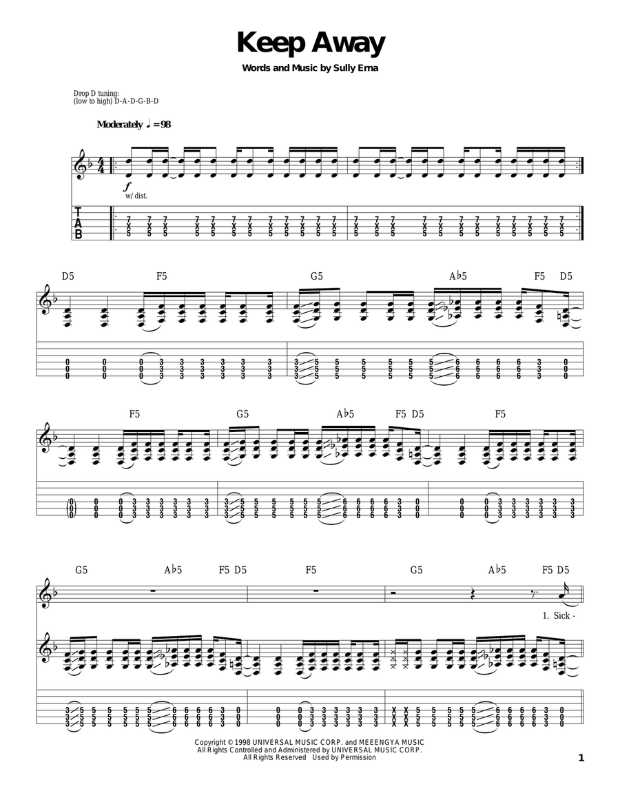 Keep Away Acoustic Guitar scores gallery preview page 1