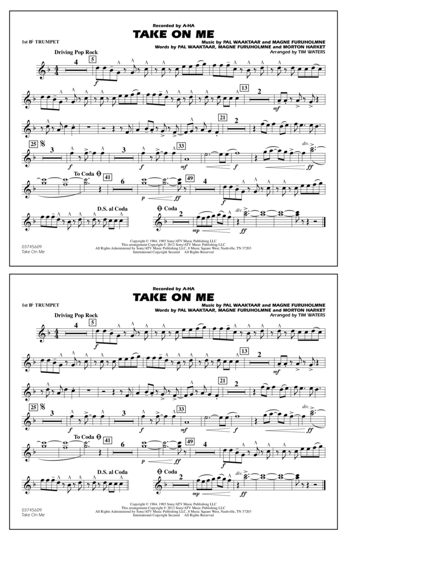 Take On Me - 1st Bb Trumpet Marching Band scores gallery preview page 1