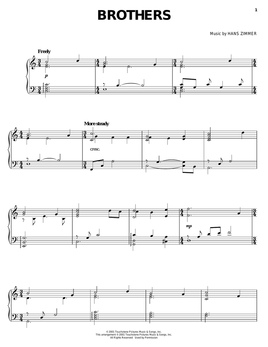 Brothers Piano Solo scores gallery preview page 1