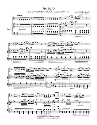Adagio BWV 974, Concert in D Min after Marcello for piano solo (+suggested ornamentation)