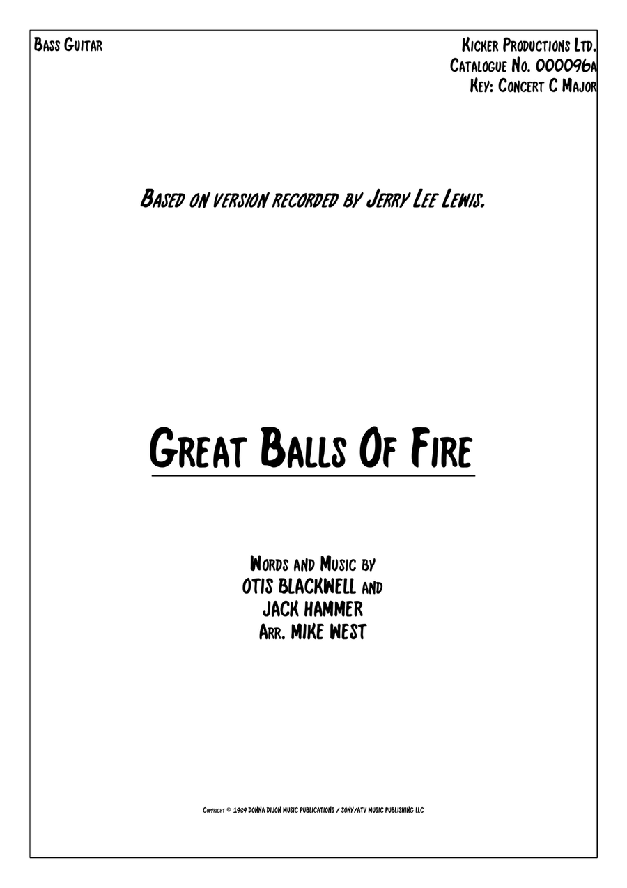 Great Balls Of Fire by Jerry Lee Lewis Bass Guitar Digital Sheet Music Sheet Music Plus