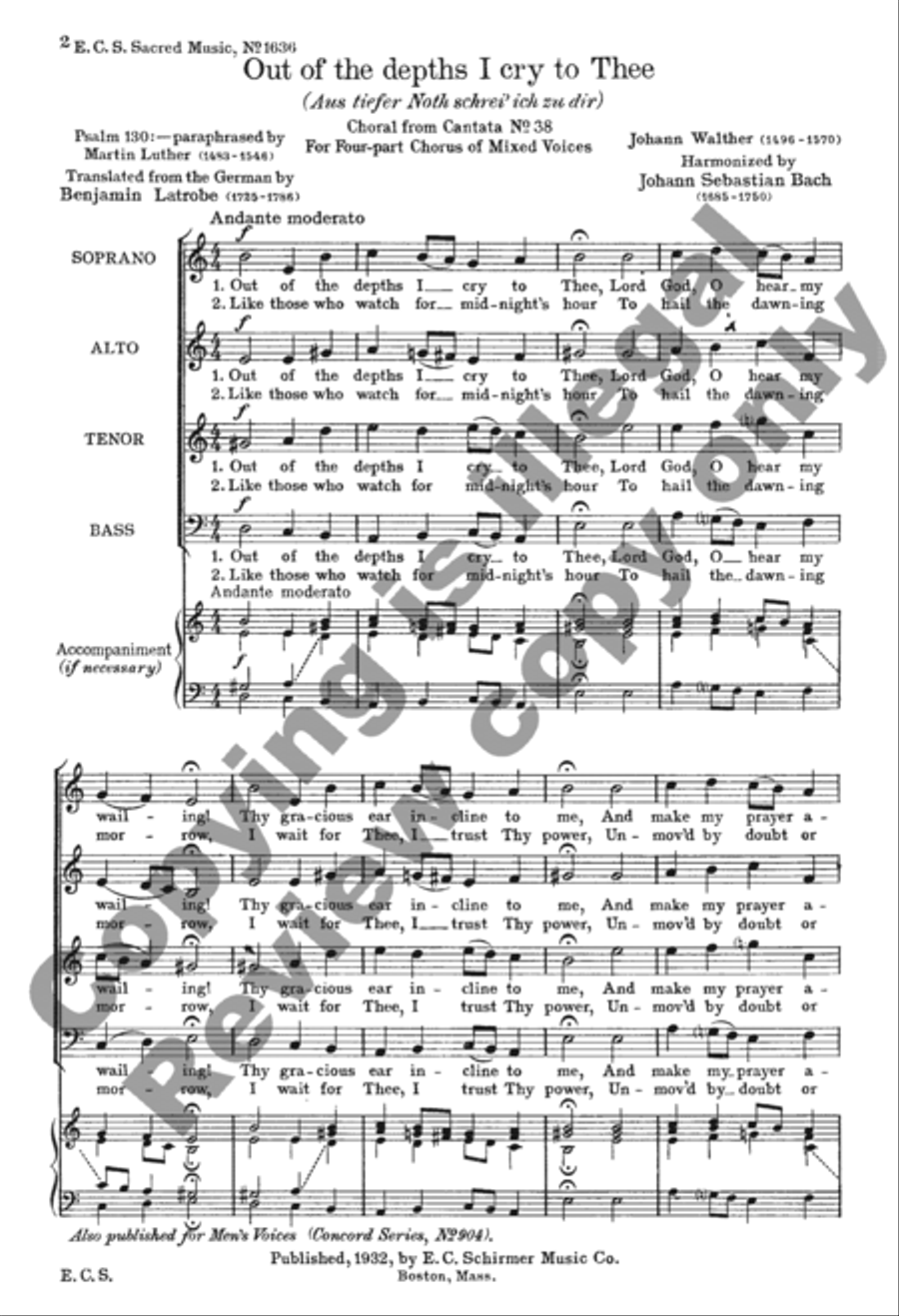 Out of the Depths I Cry to Thee 4-Part scores gallery preview page 4