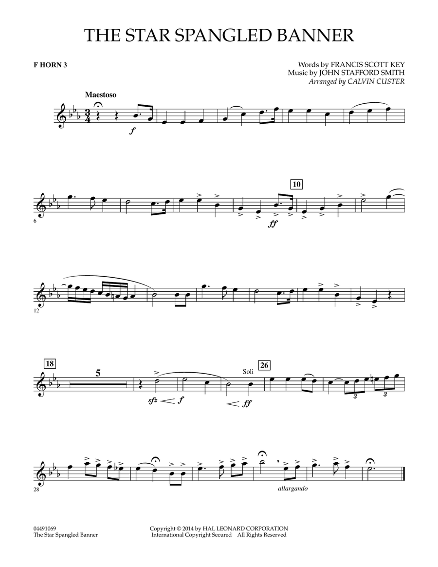 The Star Spangled Banner - F Horn 3