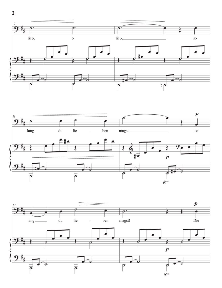 LISZT: O lieb so lang du lieben kannst, S. 298 (transposed to D major, bass clef) Piano, Vocal scores gallery preview page 3