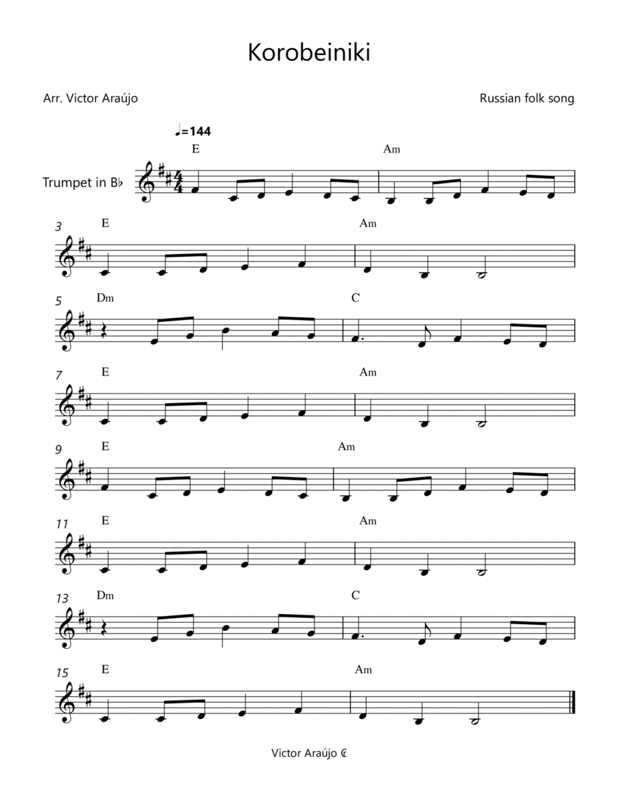 Korobeiniki (from Tetris) - Trumpet Lead Sheet - Chord Symbols Trumpet scores gallery preview page 1
