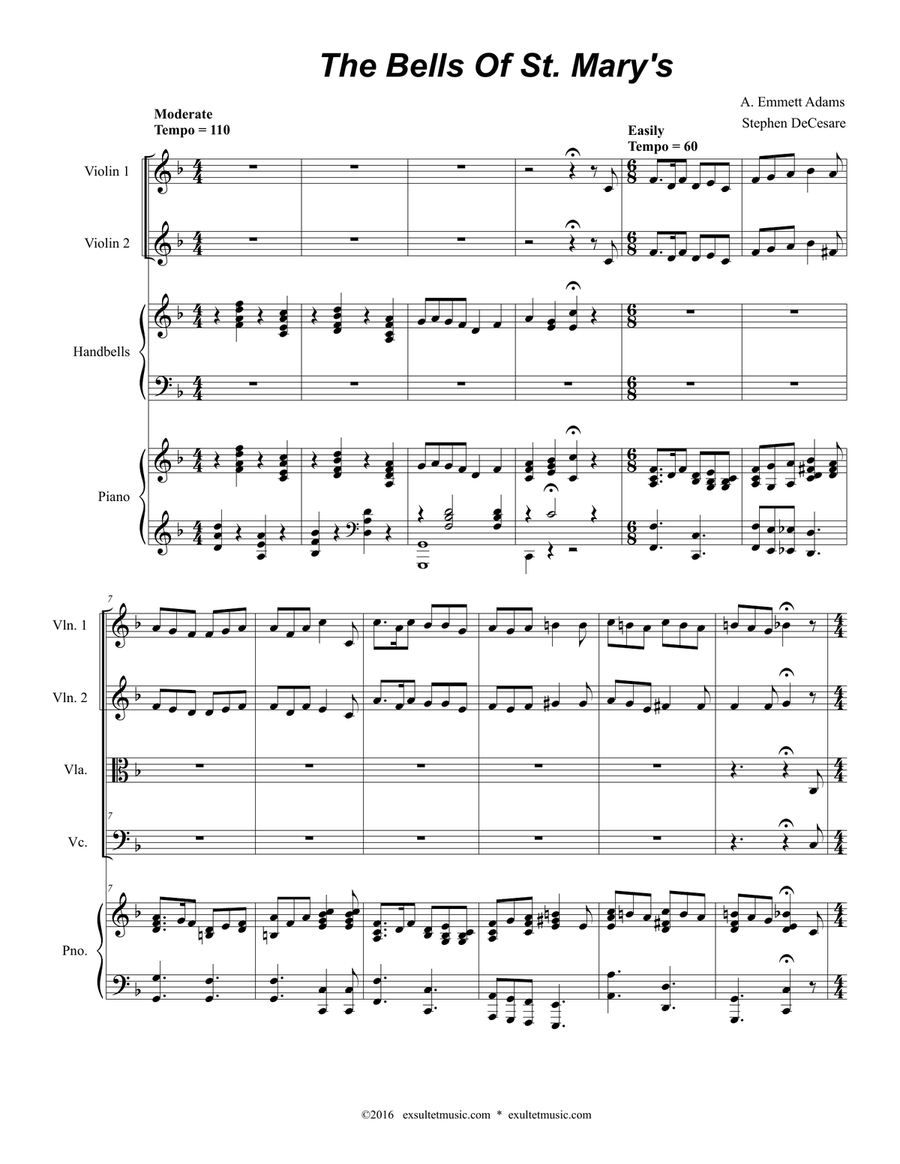The Bells of St. Mary's (for String Quartet and Piano) String Quartet scores gallery preview page 2