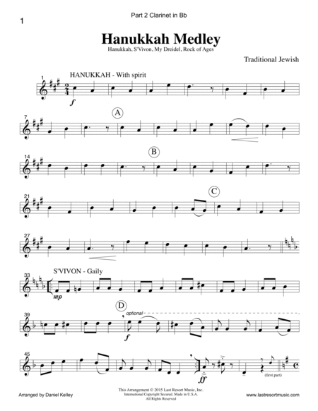 Hanukkah Medley for Woodwind Trio (2 Clarinets & Bassoon) Set of 3 Parts
